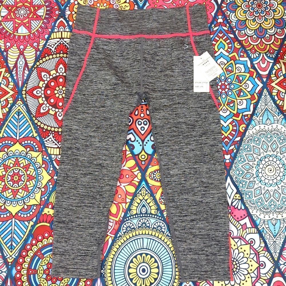 NWT L/ XL gray and pink workout capris